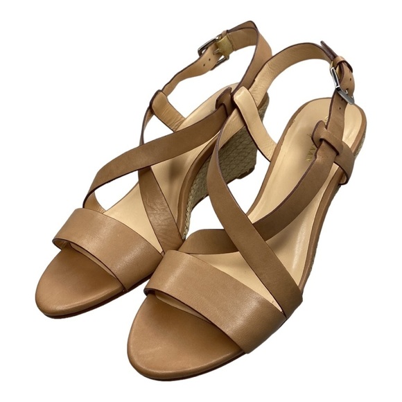 Cole Haan Women’s Tan Taylor Leather Open Toe Espadrille Wedge Shoes Size 6.5B